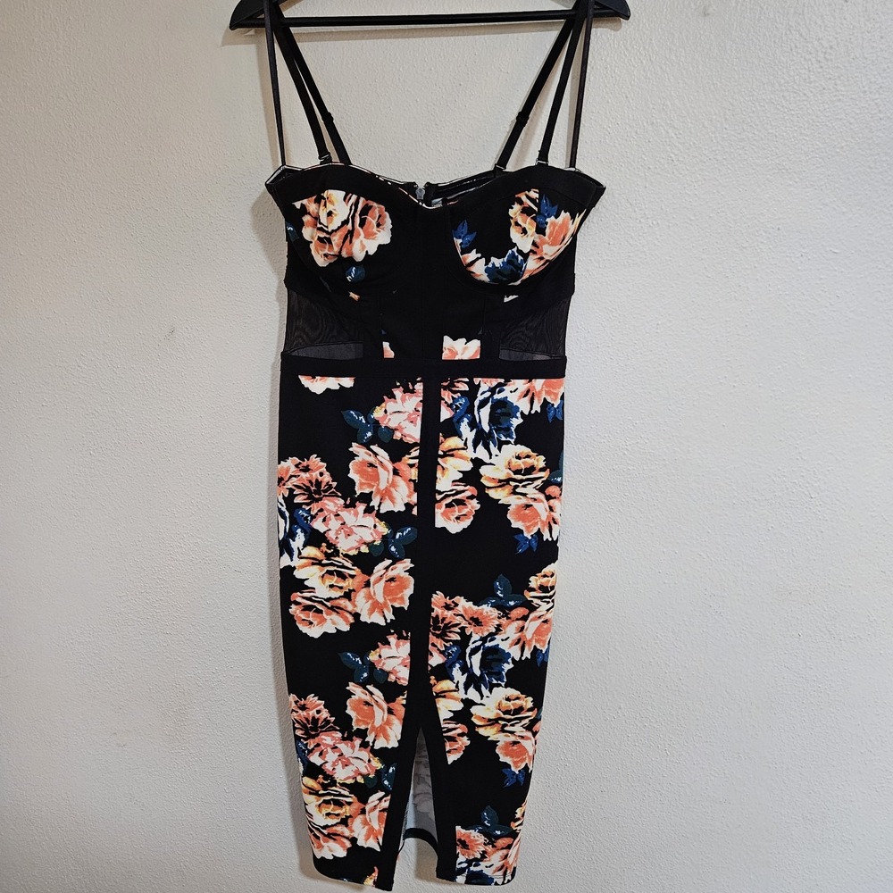 NWT Material Girl Floral Bustier Bodycon Dress with Mesh Cutouts (Size Large)
